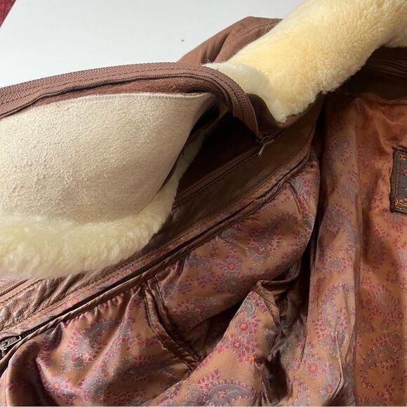 Vintage 70’s brown genuine leather shearling biker motorbike bomber  jacket M - Picture 6 of 16